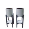 SET DE 2 MACETAS CILINDRO BLANCO + 2 PEDESTALES MARRON