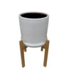 MACETA CILINDRO BLANCO + PEDESTAL DE MADERA